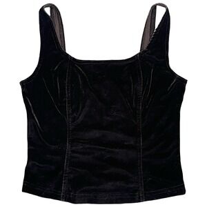 French Bazaar Vintage 90s Brown Velvet Square Neck Corset Tank Top S Whimsigoth